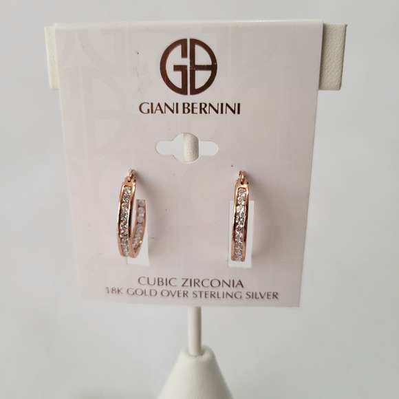 Giani Bernini Small Cubic Zirconia Inside Out Hoop Earrings Rose Gold NEW - Picture 2 of 6